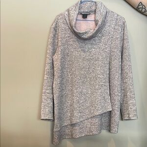 Pink and Gray Cowl Neck Sweater with Asymmetrical Hemline